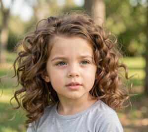 long thick curly hair with side fringe