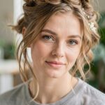 Thick Braid Crown With Flowers