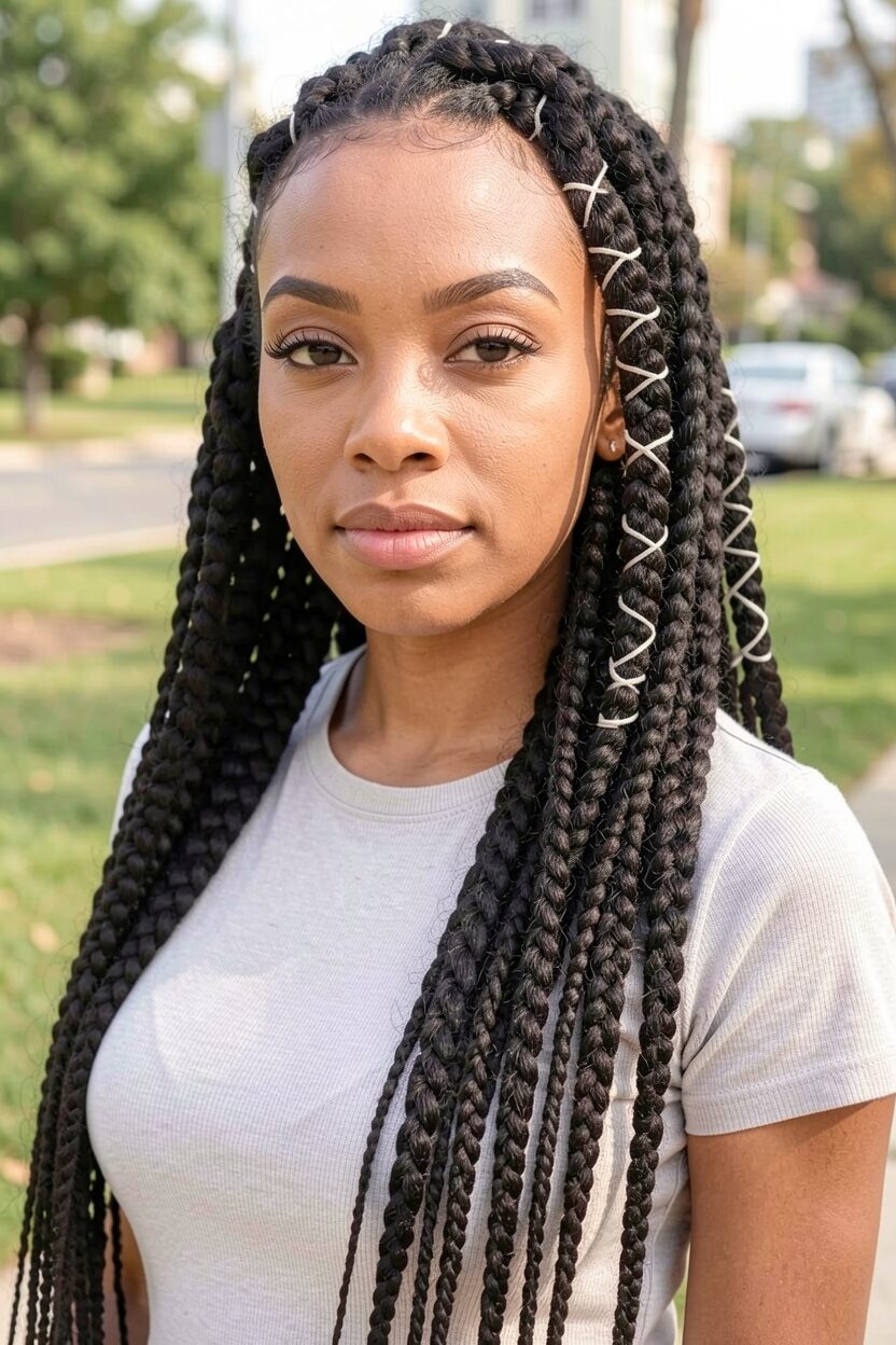 Jumbo threaded triangle box braid