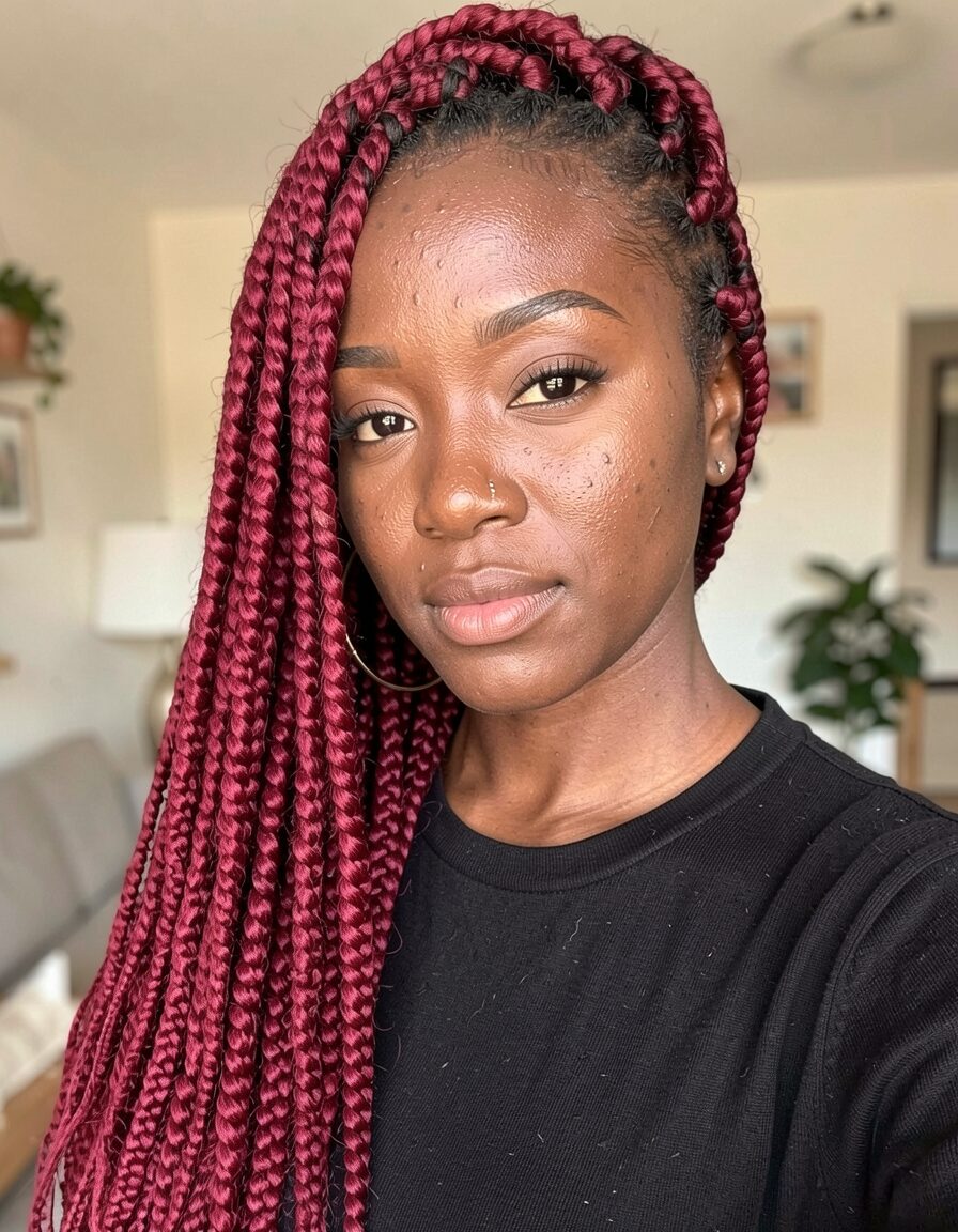 40 Red Box Braids Styles for Every Occassion