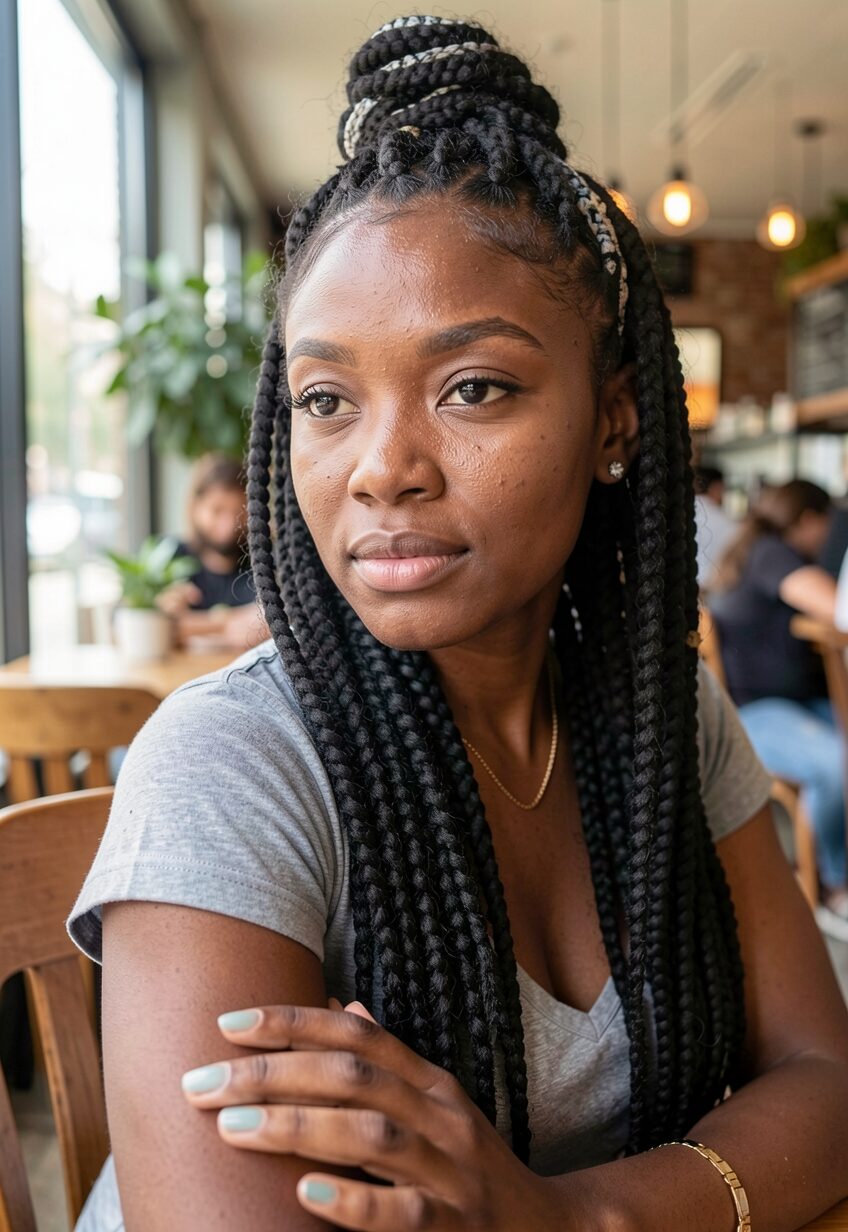 white highlights triangle box braids