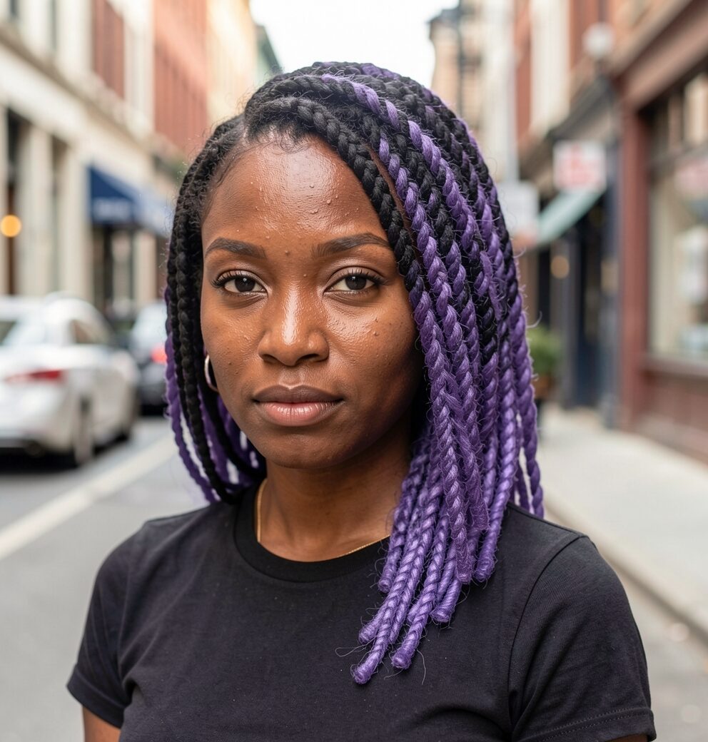 Assymetric purple bob crochet box braids