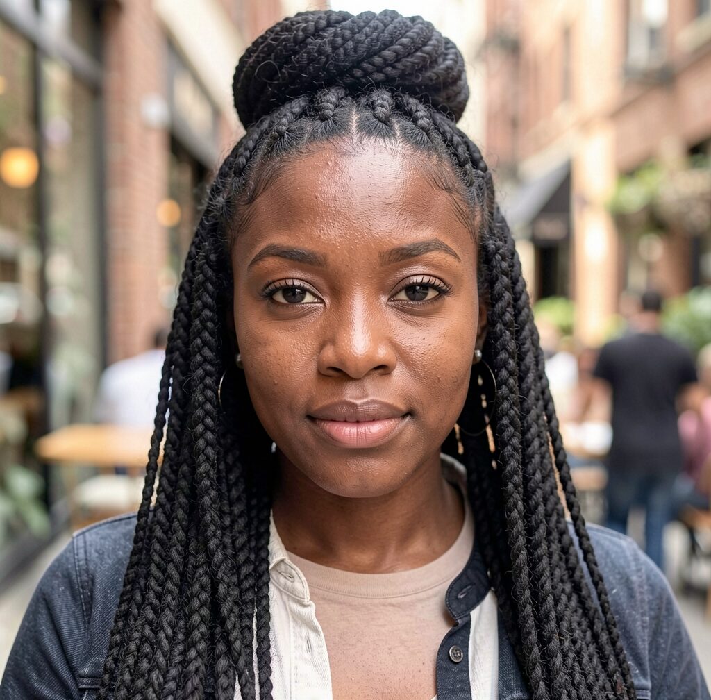 Crochet box braid half up bun