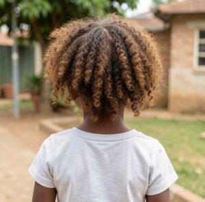 Crossed cornrows afro puff