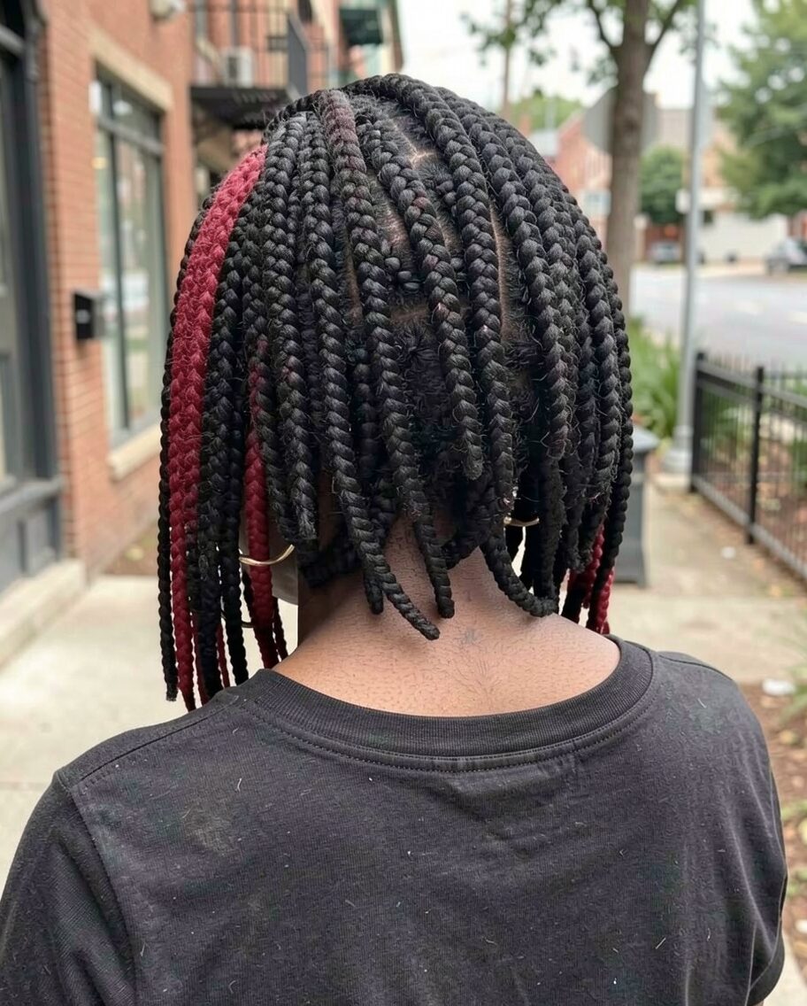 Red road short crochet box braid