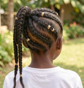 Side swoop braid ponytail with cuff for girls