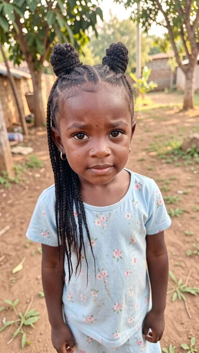 half up bun box braids for girls