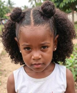 Cute Hairstyles for Girls - Mini Space Buns and Natural Curls