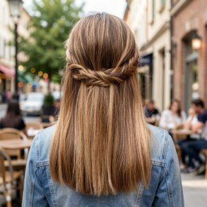 Prom Hairstyles for Medium Hair - Fishtail Braid and Straight Locks