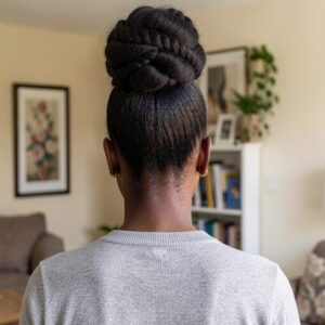 top knot braid into a bun and twists