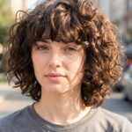 Collarbone Length Haircuts Bob With Big Bouncy Curls And Bangs