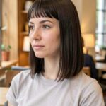Collarbone Length Haircuts Poker Straight With Short Bangs