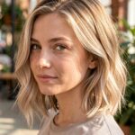 Beach Waves Short Haiir Ash Blonde Lob With Platinum Highlights