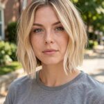 Beach Waves Short Hair Blonde Bob With Subtle Beachy Waves