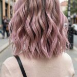 Beach Waves Short Hair Blunt Pastel Pink Lob With Dark Base