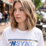 Beach Waves Short Hair Golden Brown Lob With Caramel Highlights