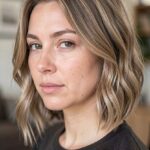 Beach Waves Short Hair Gorgeous Inverted Bob With Caramel Highlights