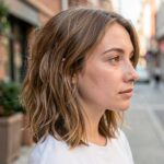 Beach Waves Short Hair Tousled Layered Lob With Beachy Highlights