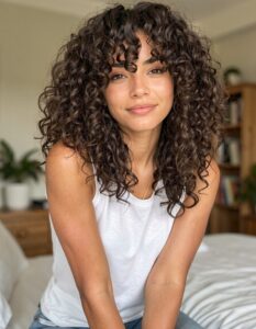 curly bangs shoulder