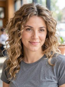 long layered curly shoulder