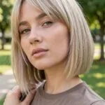 Blonde Bob Curtain Bangs Short Hair
