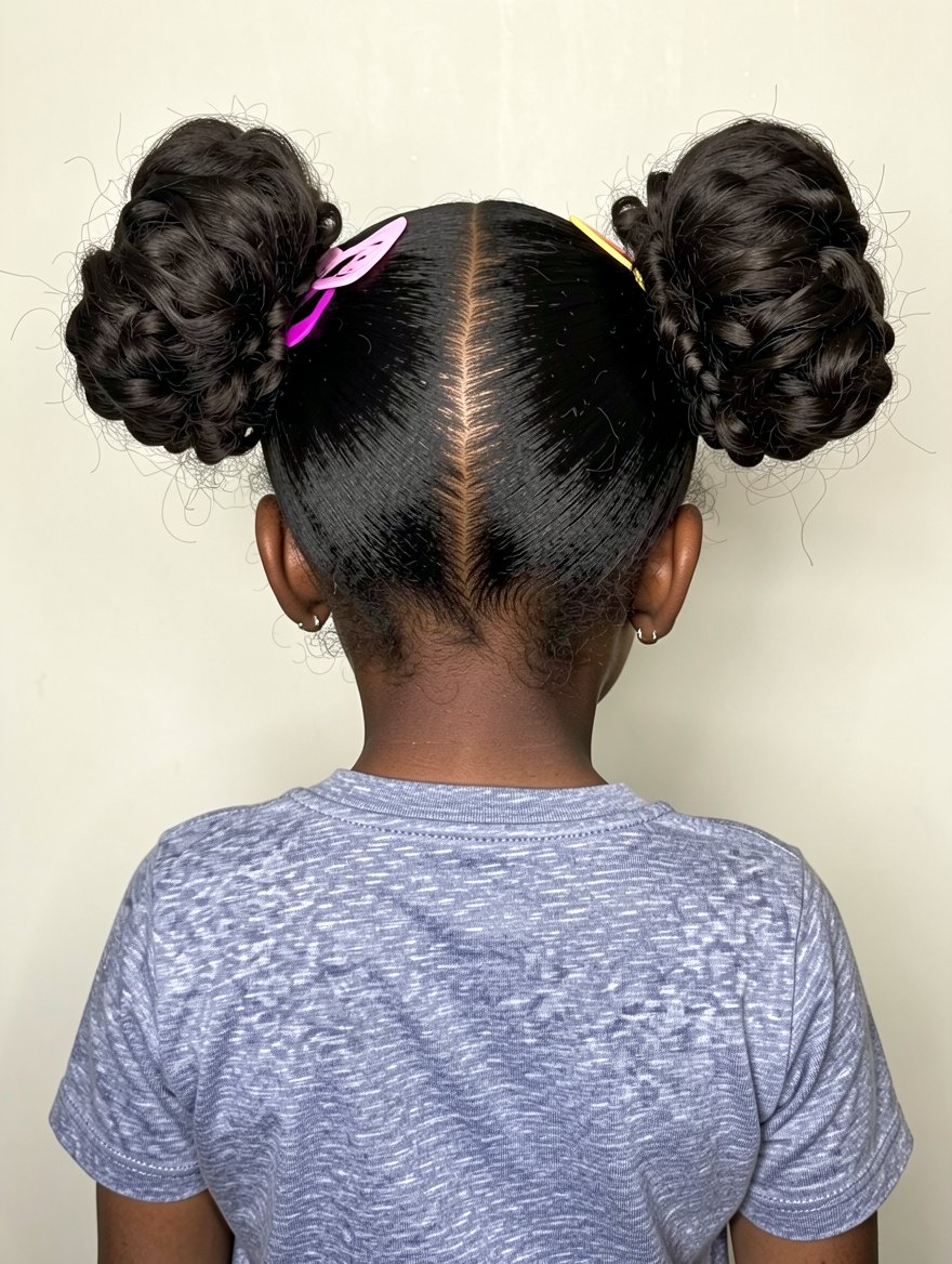 90’s buns with cute edges black girl hairstyle