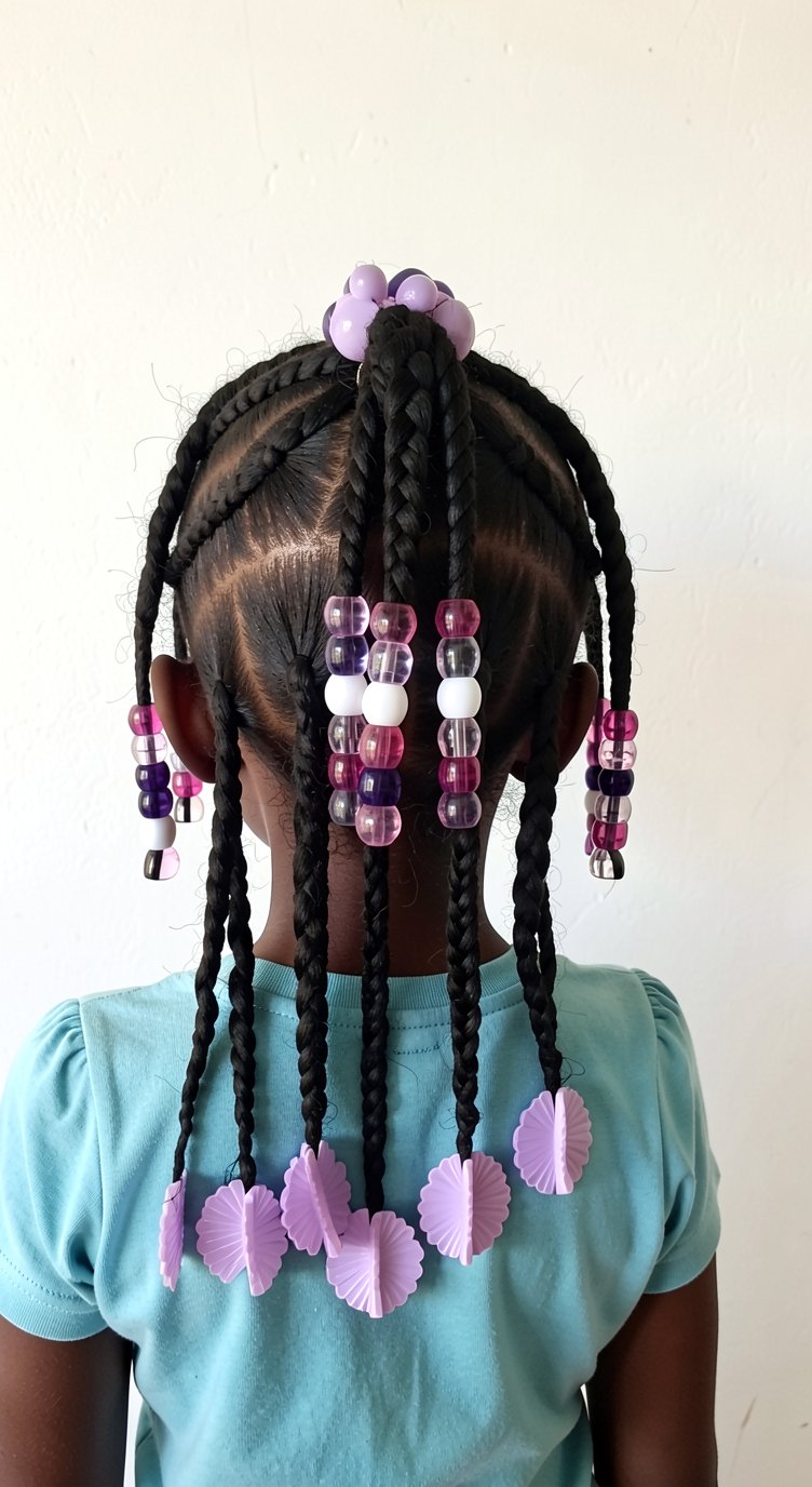Cute Black Girl Braids and Beads Half Ponytail