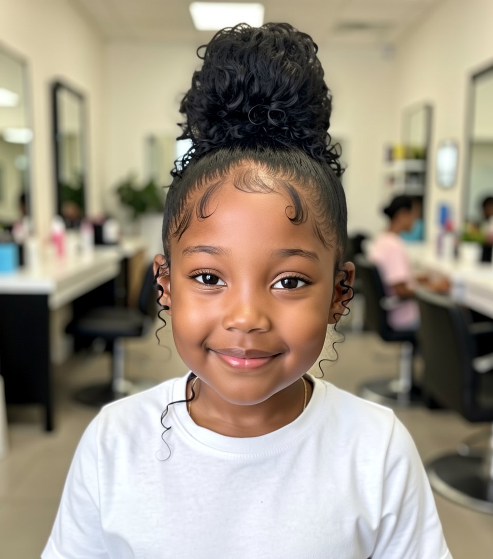 Little Girl Natural Curly High Bun