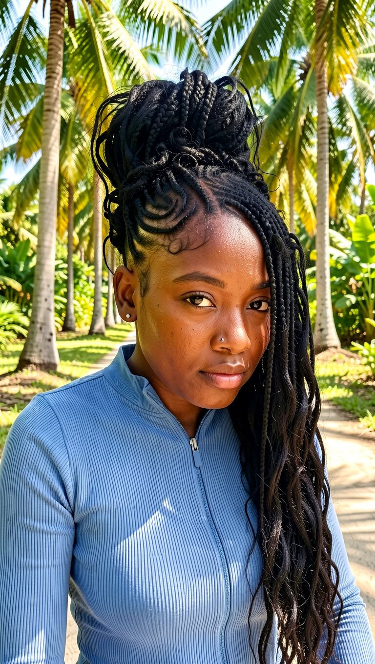 Tiny, micro side-swept lemonade braids