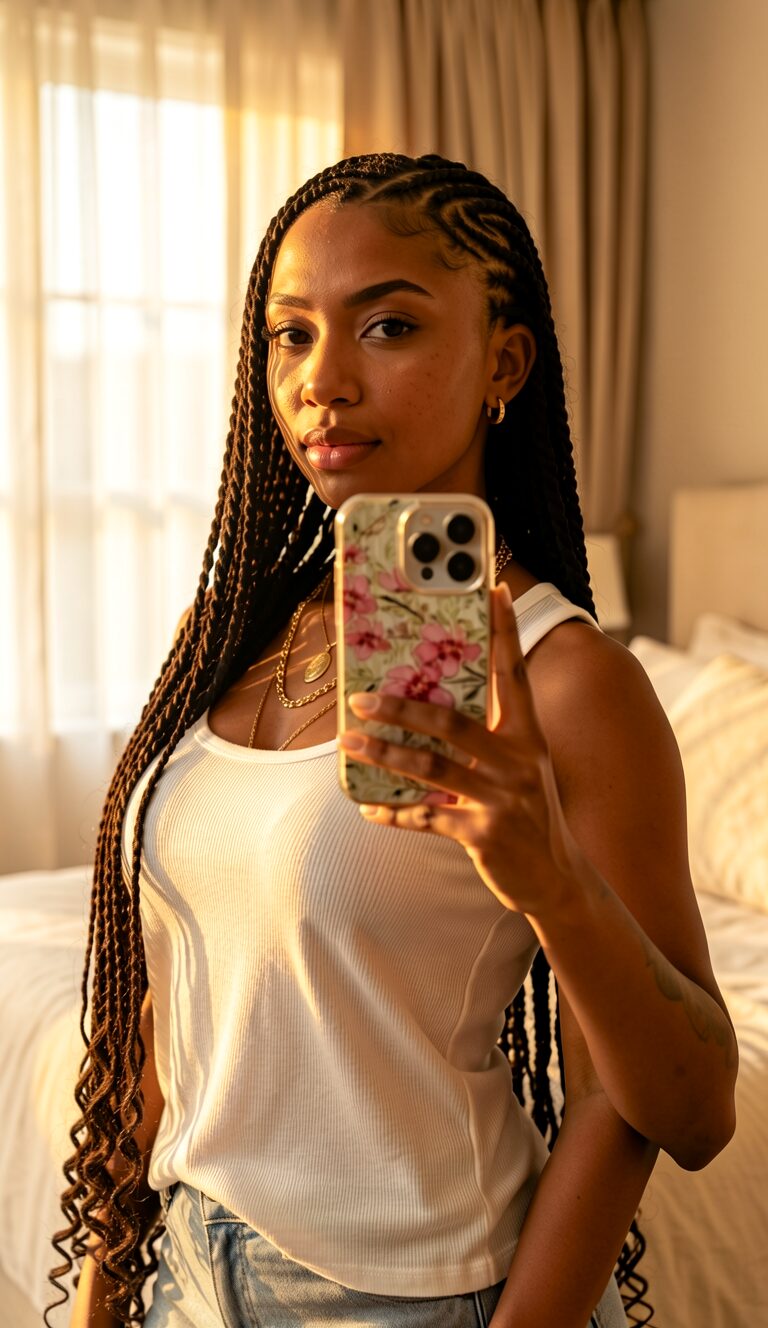Fine mini box braids with lots of movement
