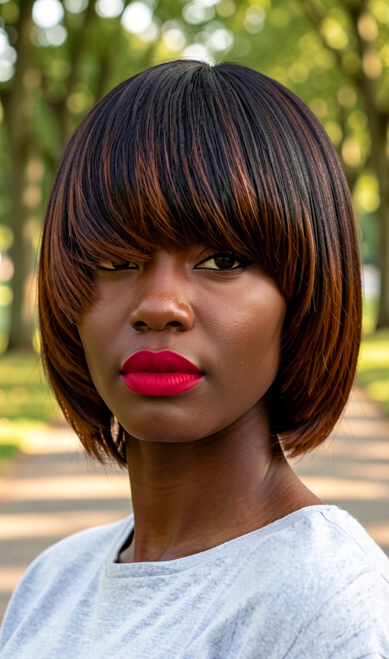 Coupe Pageboy Classique avec Frange Asymétrique