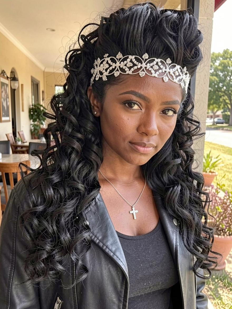 Penteado Festa de Quinze Anos Meia Coroa Cachos Bonitão