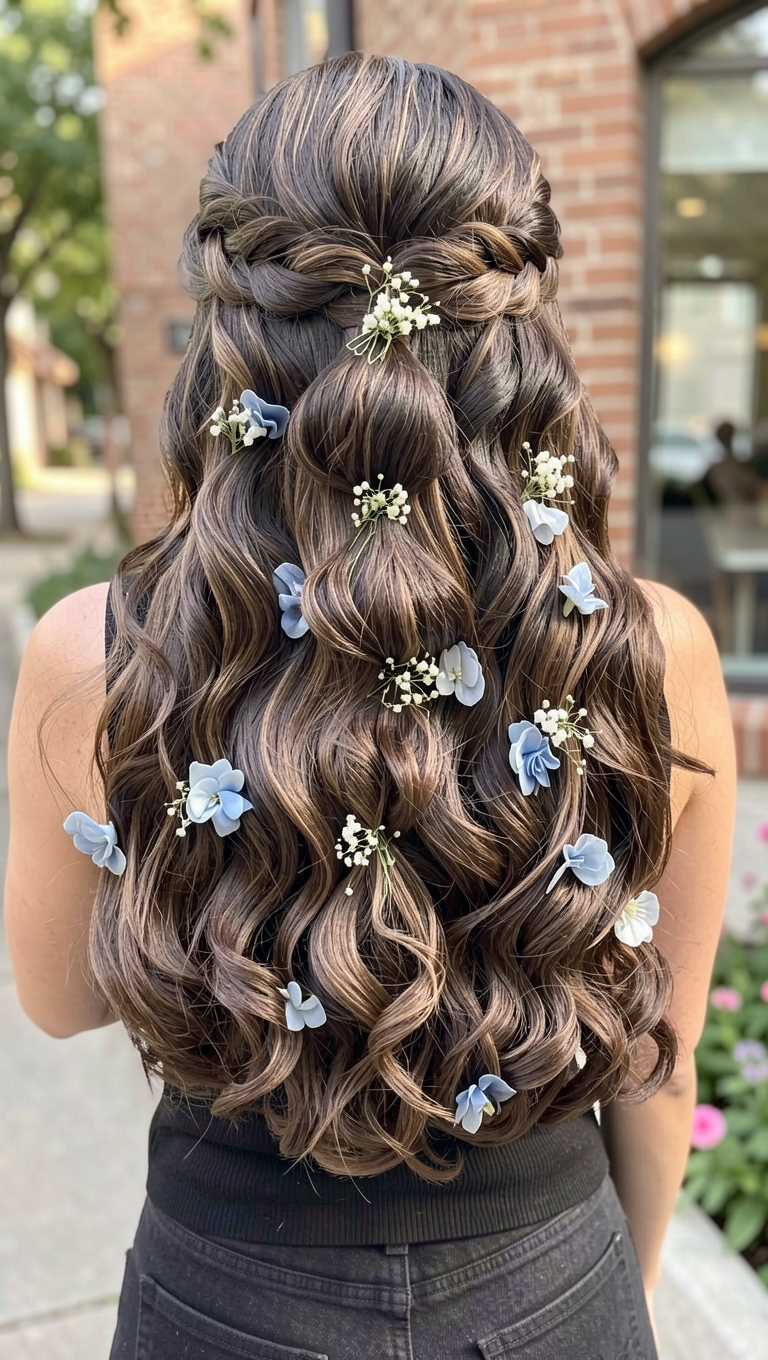 Penteado Festa de Quinze Anos Meia Coroa Floral