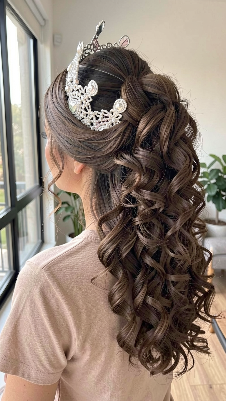 Meia Coroa Festa de Quinze Anos Cabelo Updo Coroa