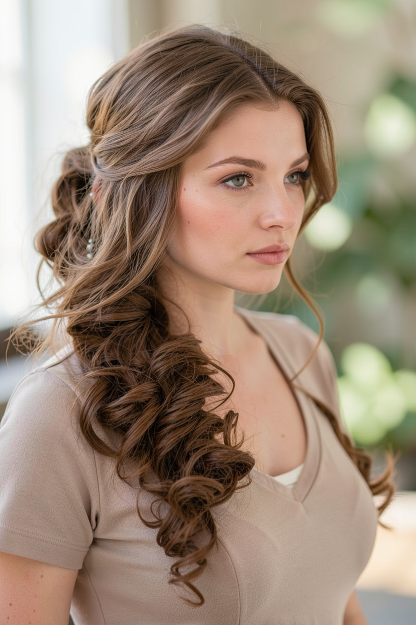 Penteado Festa de Quinze Anos Envolvido em Pérolas