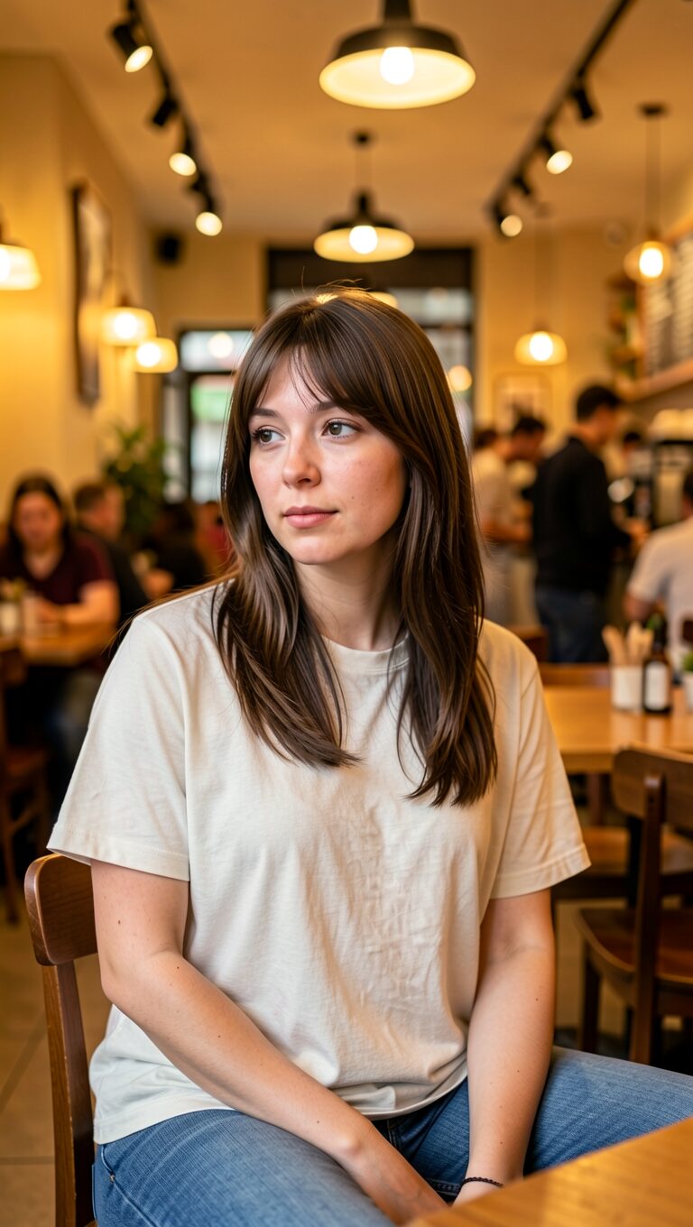 Medium-length straight hair with blunt layers