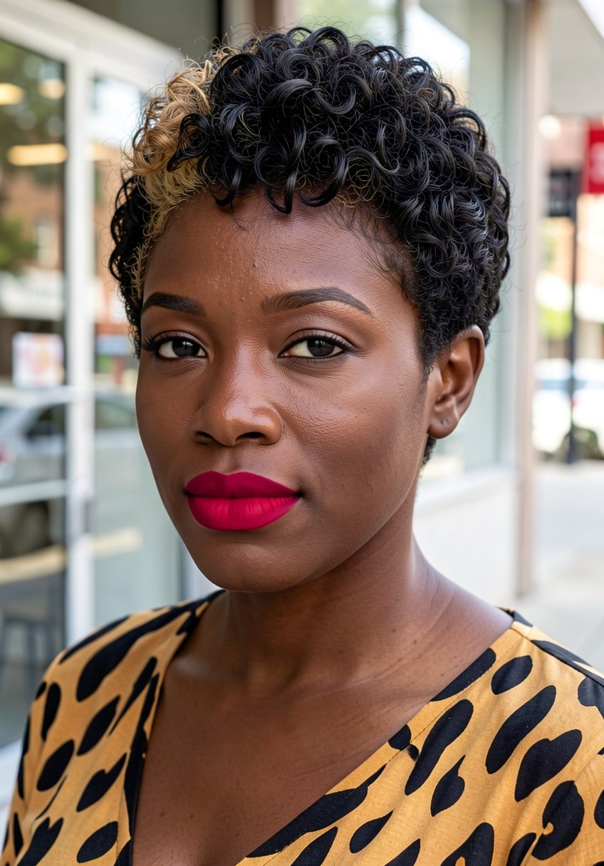 Short Curls With Blonde Accent