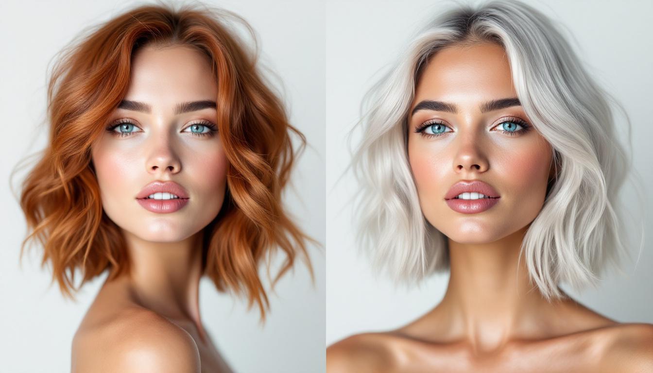 Side by side comparison of warm copper tones and cool platinum tones on different hair