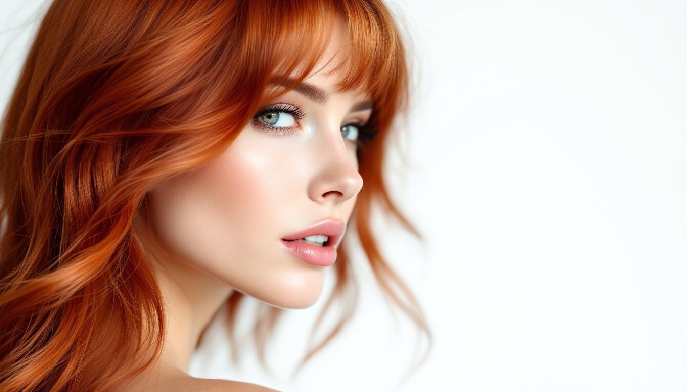 Woman with beautiful copper red hair color showing rich warm tones