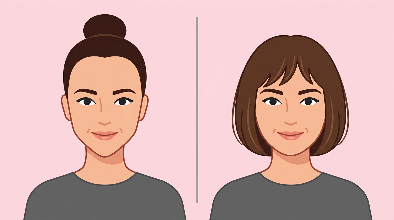 Heart face shape hairstyle before and after transformation with chin-length bob