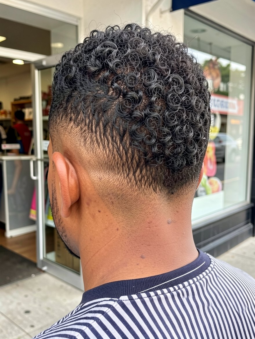 Faux Hawk Fade con Diseño en la Nuca