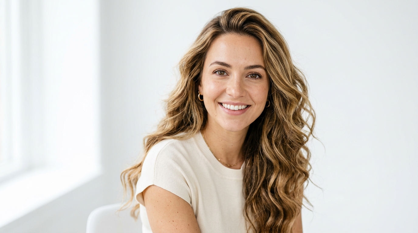 Woman with balayage waves looking at camera