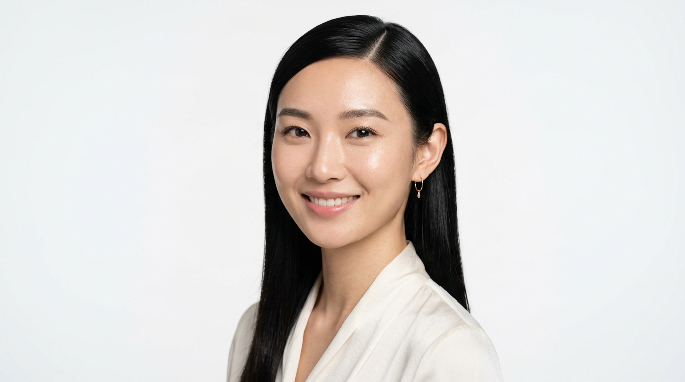 East Asian woman with straight black hair