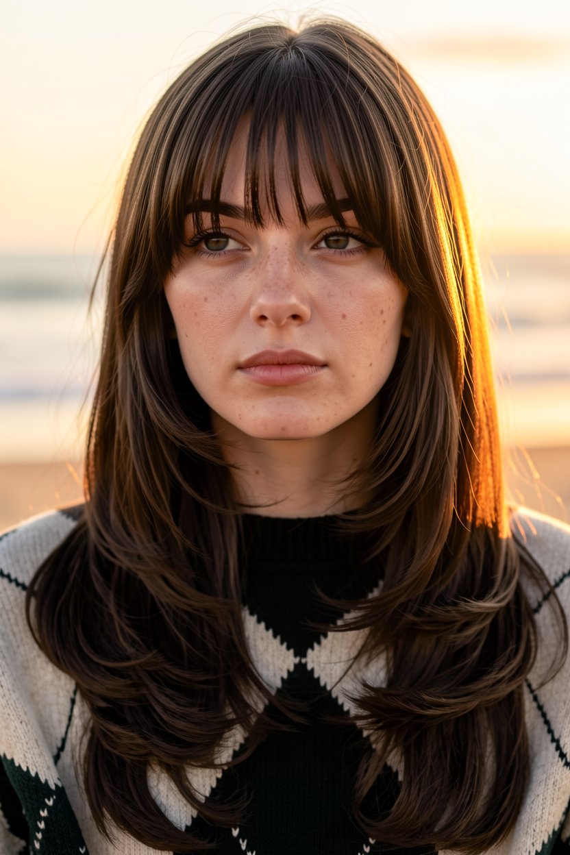 Long Layers with Curtain Bangs
