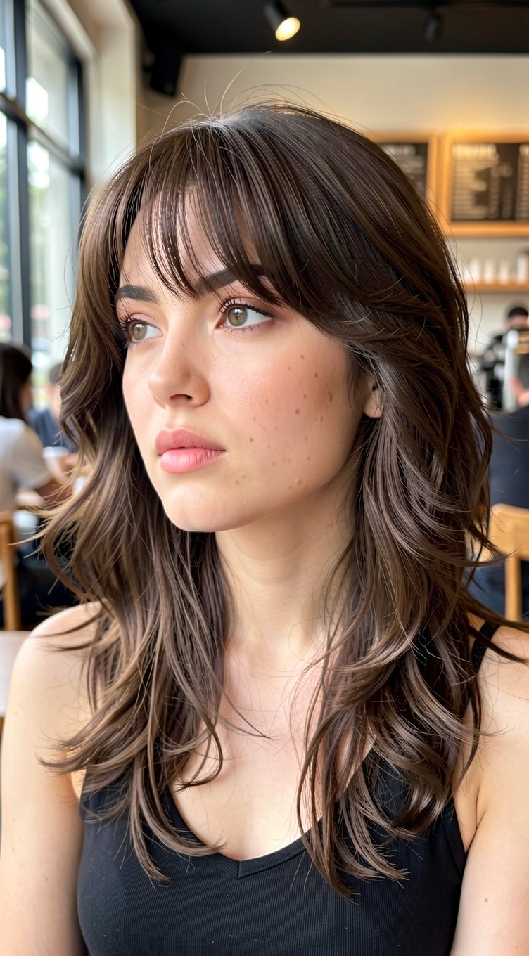 Shoulder-Grazing Layers with Curtain Bangs