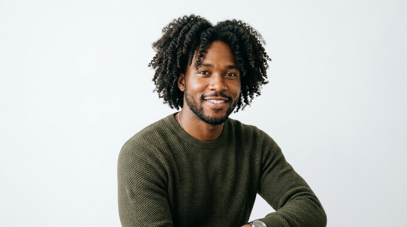 Black man with natural Type 4 coily hair showing short to medium length natural texture