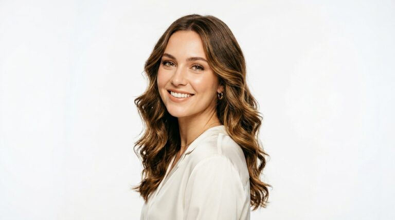 Woman with medium-length wavy hairstyle showing natural texture and bounce