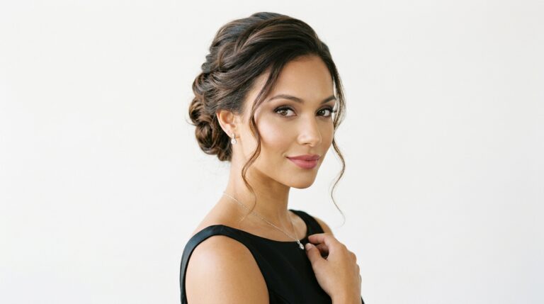 Woman with elegant updo hairstyle for special occasions