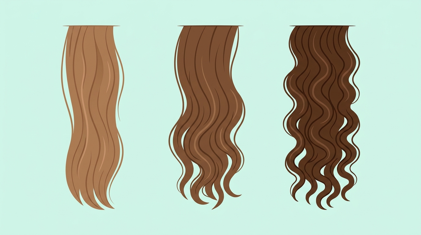Hair type 2 subtypes comparison showing 2A loose waves, 2B defined waves, and 2C thick waves