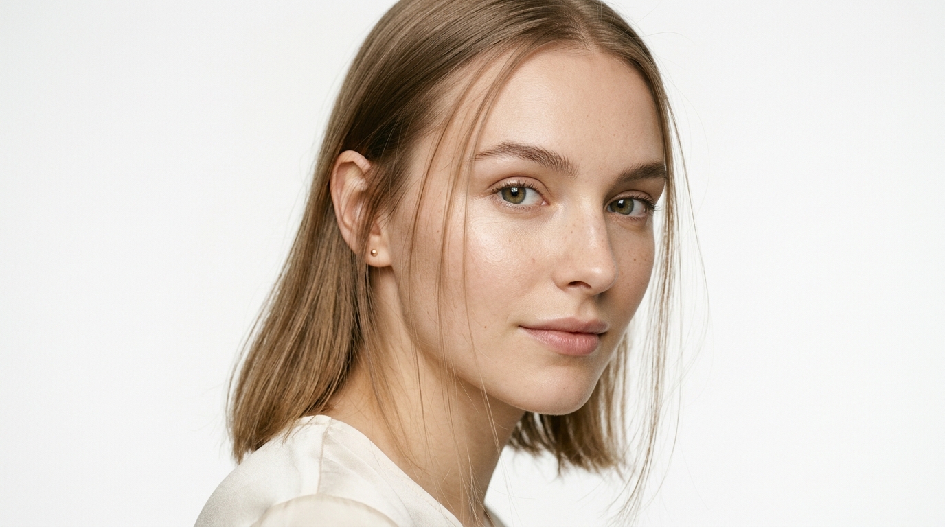 Portrait showing fine hair texture with thin, delicate, silky strands that are light and airy, demonstrating how fine hair lays flat with minimal volume